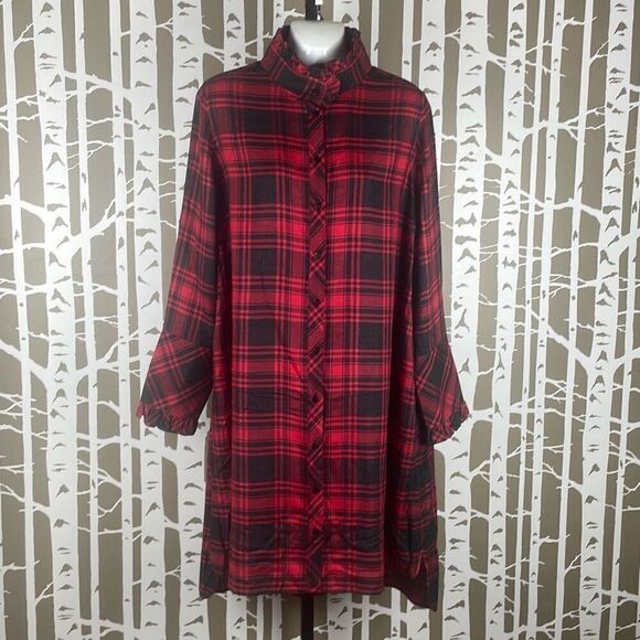 Soft Surroundings Bennington Plaid Ruffle Collar French Cuff Shirt Dress PXL - Picture 1 of 11